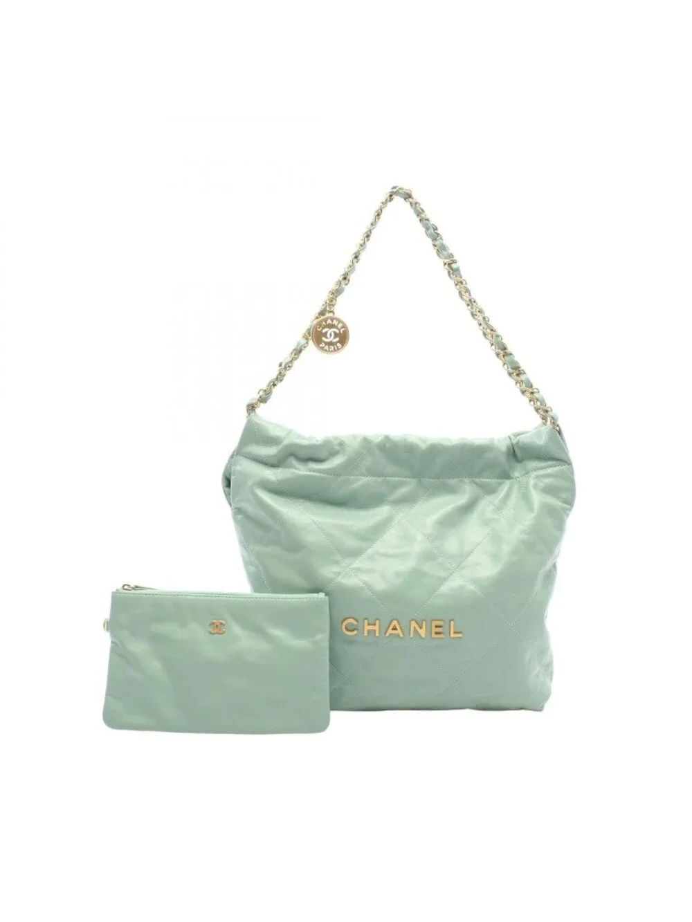 Chanel Shoulder Bag Quilted 22 Small Mint Green Lambskin 22 Chain